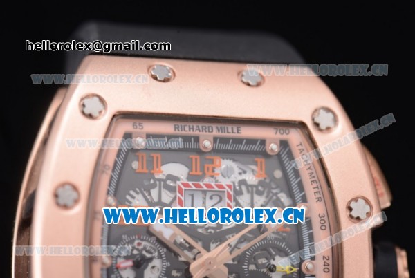 Richard Mille RM011-FM Asia ST25 Automatic Rose Gold Case with Skeleton Dial Arabic Numeral Markers and Black Rubber Strap Rose Gold Inner Bezel - Click Image to Close